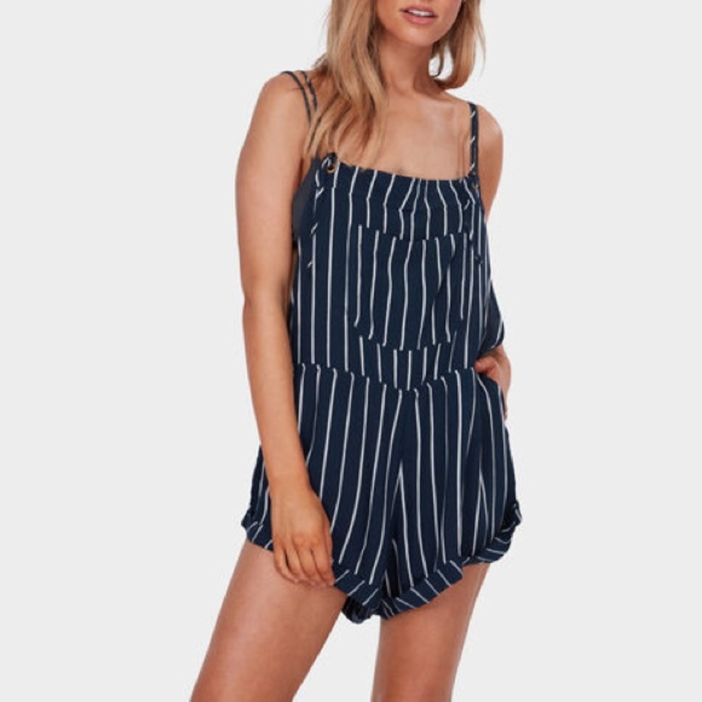 Billabong Navy and White Striped Overalls